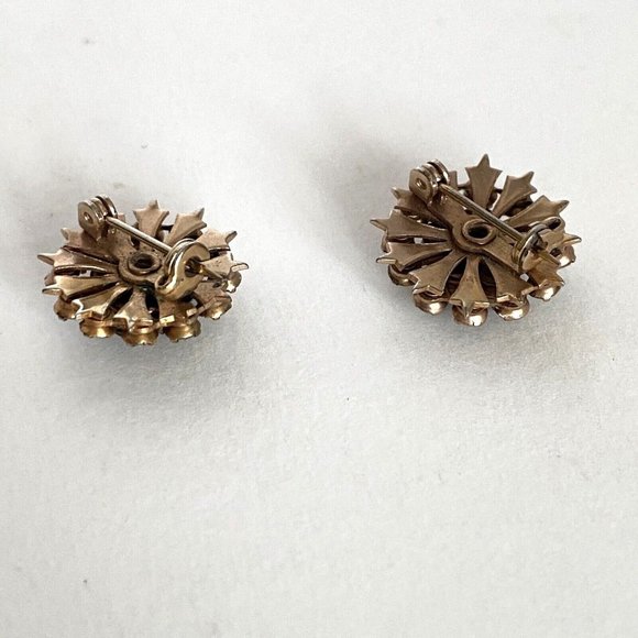 Rhinestone Flowers Two Tone Scatter Brooch Pin Pair UnSigned Prong Set Vintage - Picture 5 of 11